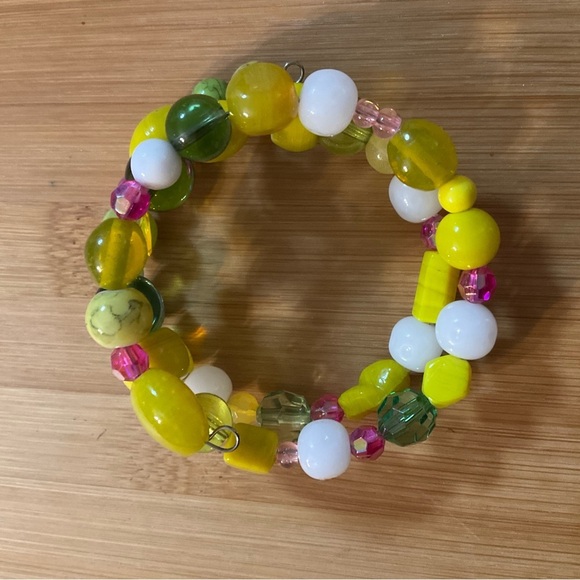 Hand Crafted Necklace Wrap Bracelet Set Yellow Green Multi Mixed Media - Picture 9 of 16